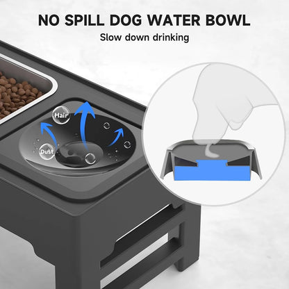 Elevated Dog Bowls Adjustable Raised Dog Bowl Slow Feeder Water Bowl Non-Spill