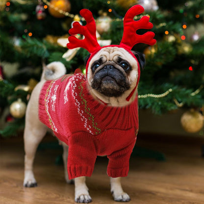 Ugly Christmas Dog Sweater Reindeer Xmas Dog Outfits Pet Dog Holiday Costumes Red Puppy Cat Winter Knitwear Clothes Turtleneck Warm Jumper Clothes for Small Medium Large Dogs(Red,Xxs)